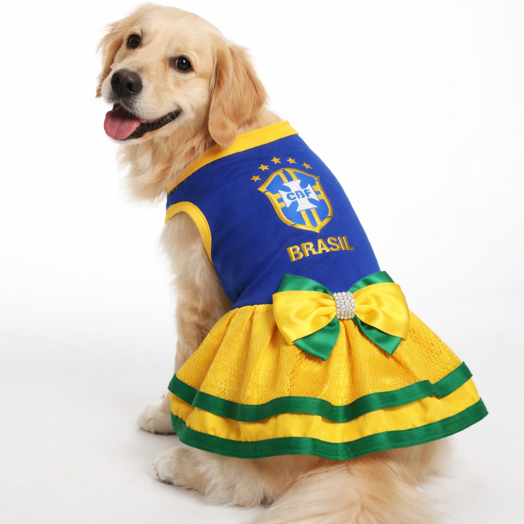 Vestido Pet Brasil Roupinha Copa 2026 para Cachorros