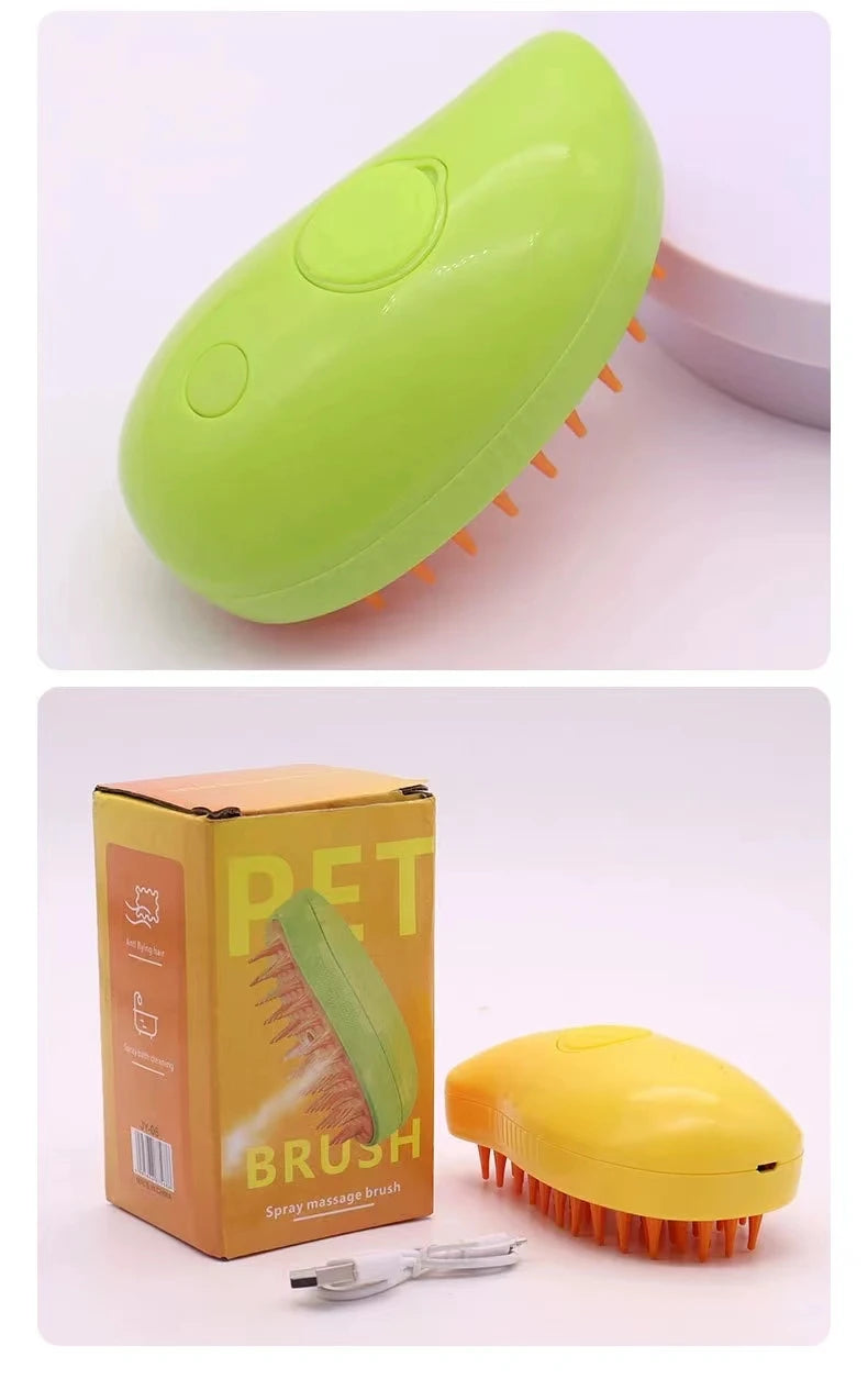 Escova 3 em 1 com Spray para Cães e Gatos – Limpeza, Massagem e Remoção de Pelos