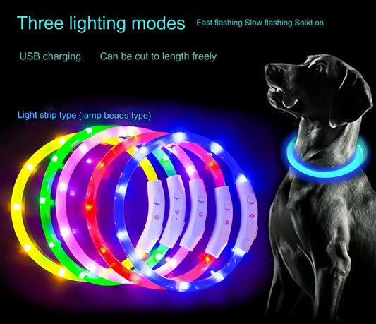 40/50/70cm Led Dog Collar USB Rechargeable Pet Dog Night Luminous Charge Collar Glowing Necklace Collar Safety Night Light