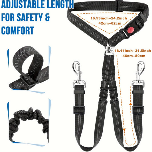 1Pcs Pet Dog Seat Belt Car Supplies Dog Cat Car Fixed Dog Chain Buffer Traction Car Safety Rope One Belt Two Dog Leash
