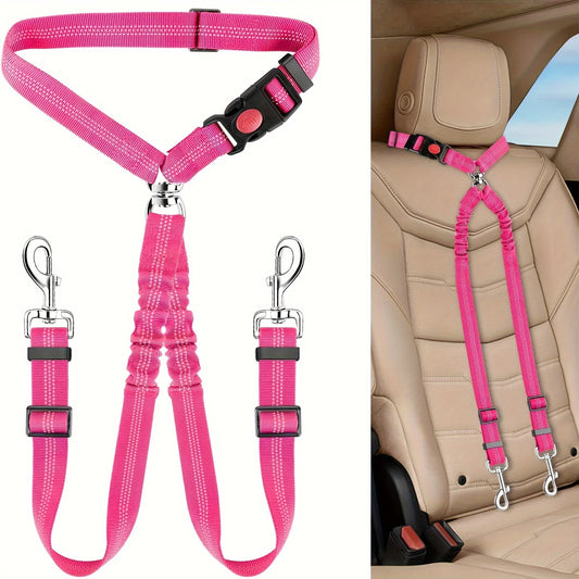 1Pcs Pet Dog Seat Belt Car Supplies Dog Cat Car Fixed Dog Chain Buffer Traction Car Safety Rope One Belt Two Dog Leash