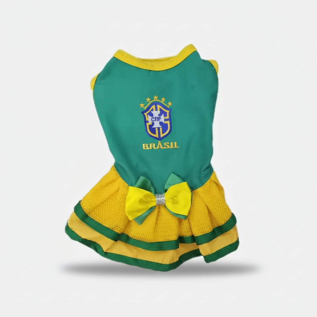Vestido Pet Brasil Roupinha Copa 2026 para Cachorros