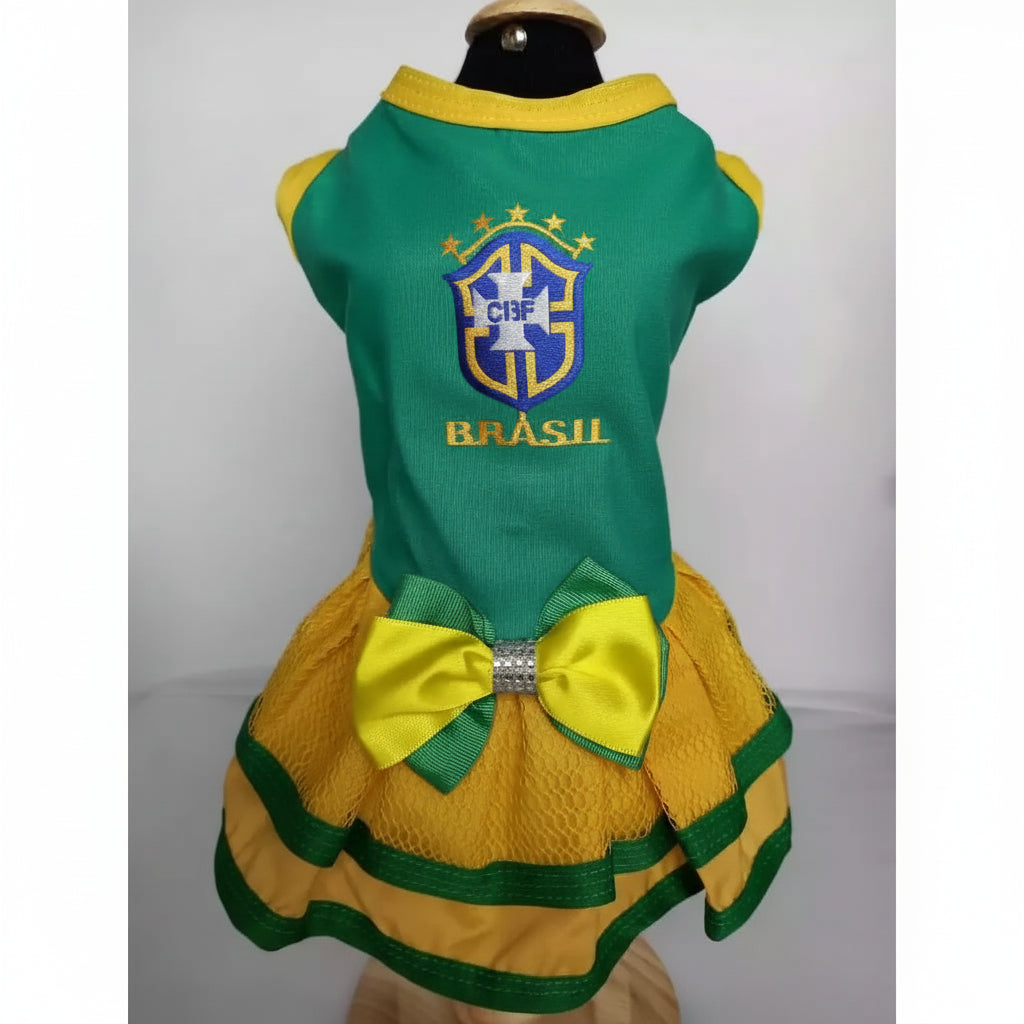Vestido Pet Brasil Roupinha Copa 2026 para Cachorros