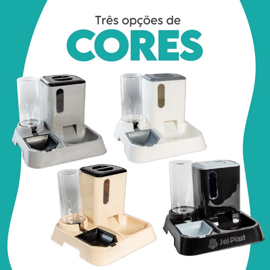 Comedouro e Bebedouro Automático para Cães e Gatos com Dispenser de Ração e Água