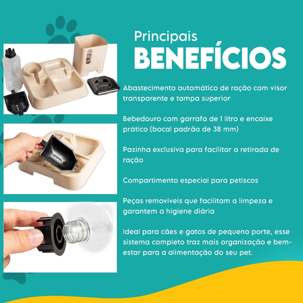 Comedouro e Bebedouro Automático para Cães e Gatos com Dispenser de Ração e Água