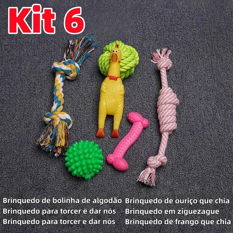 Kit de Brinquedos Mordedores para Cachorros 6 ou 10 Peças