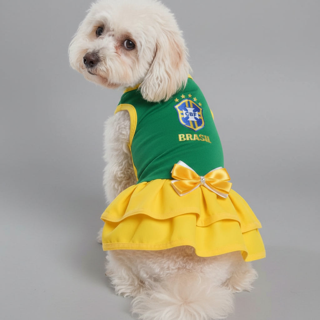 Vestido Pet Brasil Roupinha Copa 2026 para Cachorros