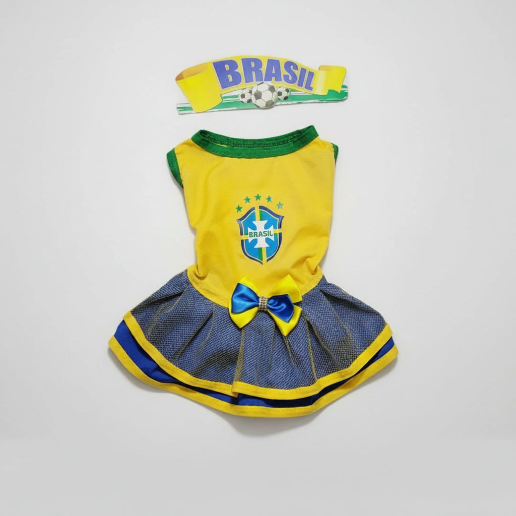 Vestido Pet Brasil Roupinha Copa 2026 para Cachorros