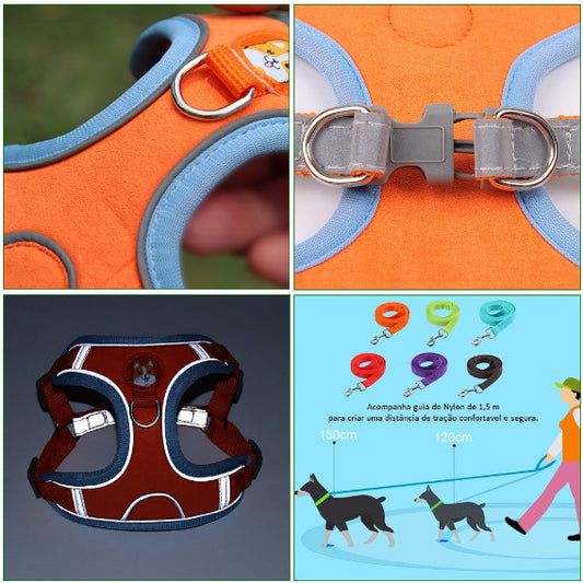 Coleira Peitoral Cachorro E Gato, Conjunto De Guia + Coleira Tipo Colete Para Pet Pequenos E Médios