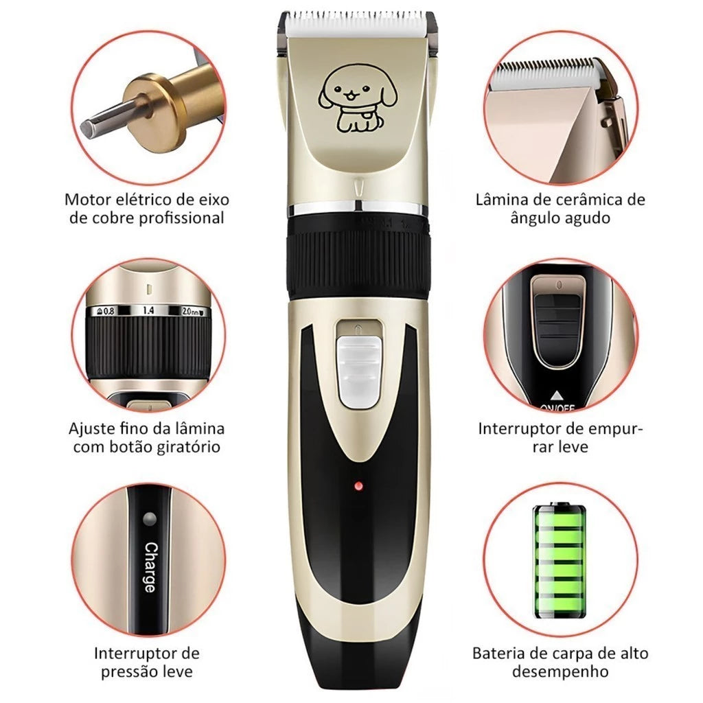 Kit Máquina De Tosa Profissional Para Pets Com 11 Peças