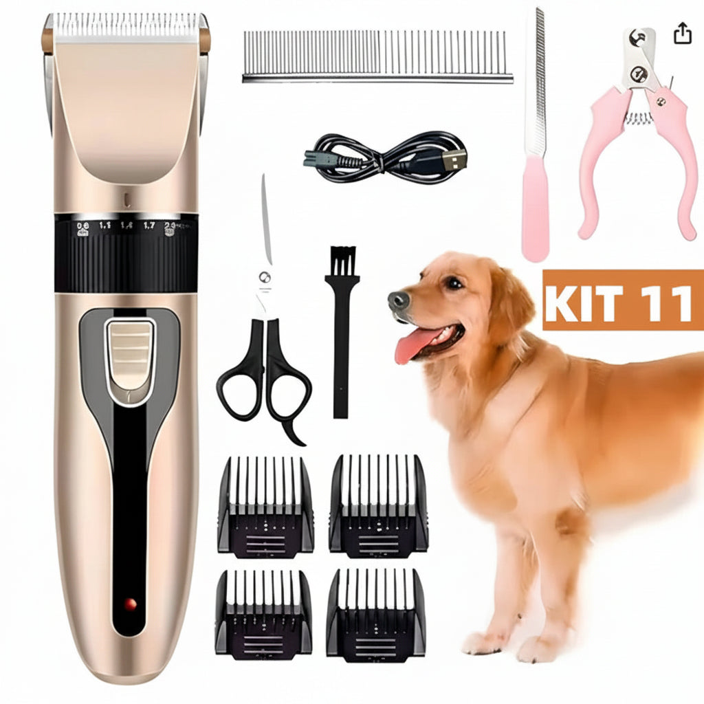 Kit Máquina De Tosa Profissional Para Pets Com 11 Peças