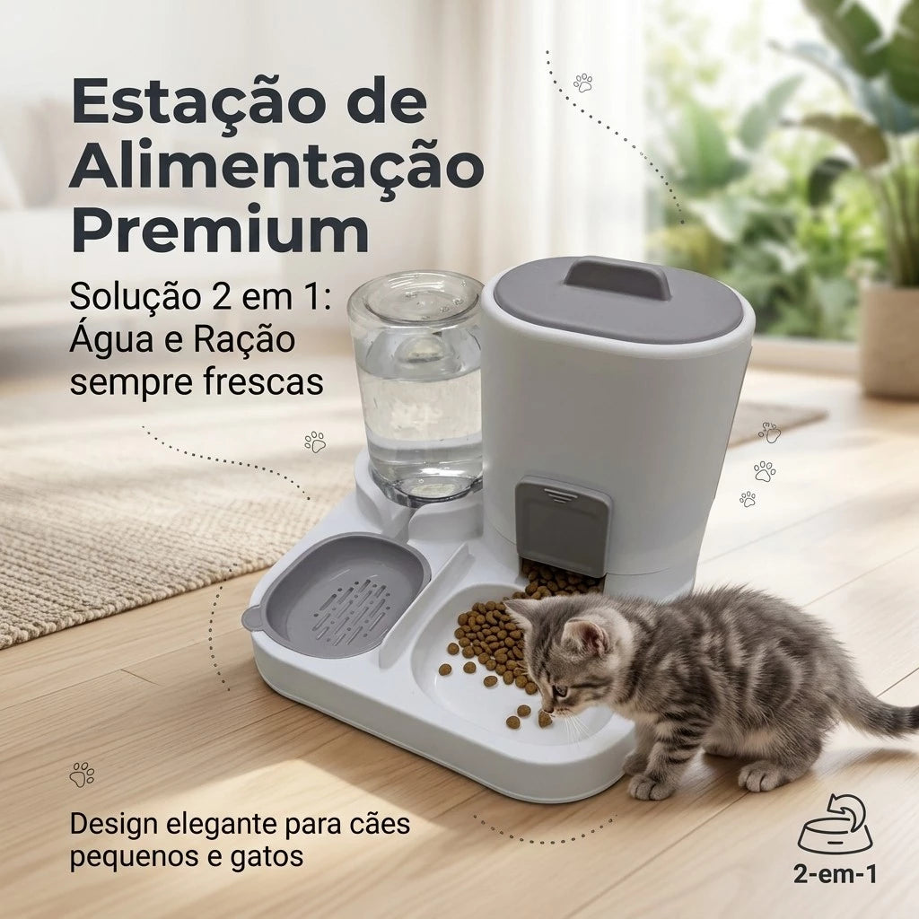Comedouro e Bebedouro Premium Automático 2 em 1 Para Pets
